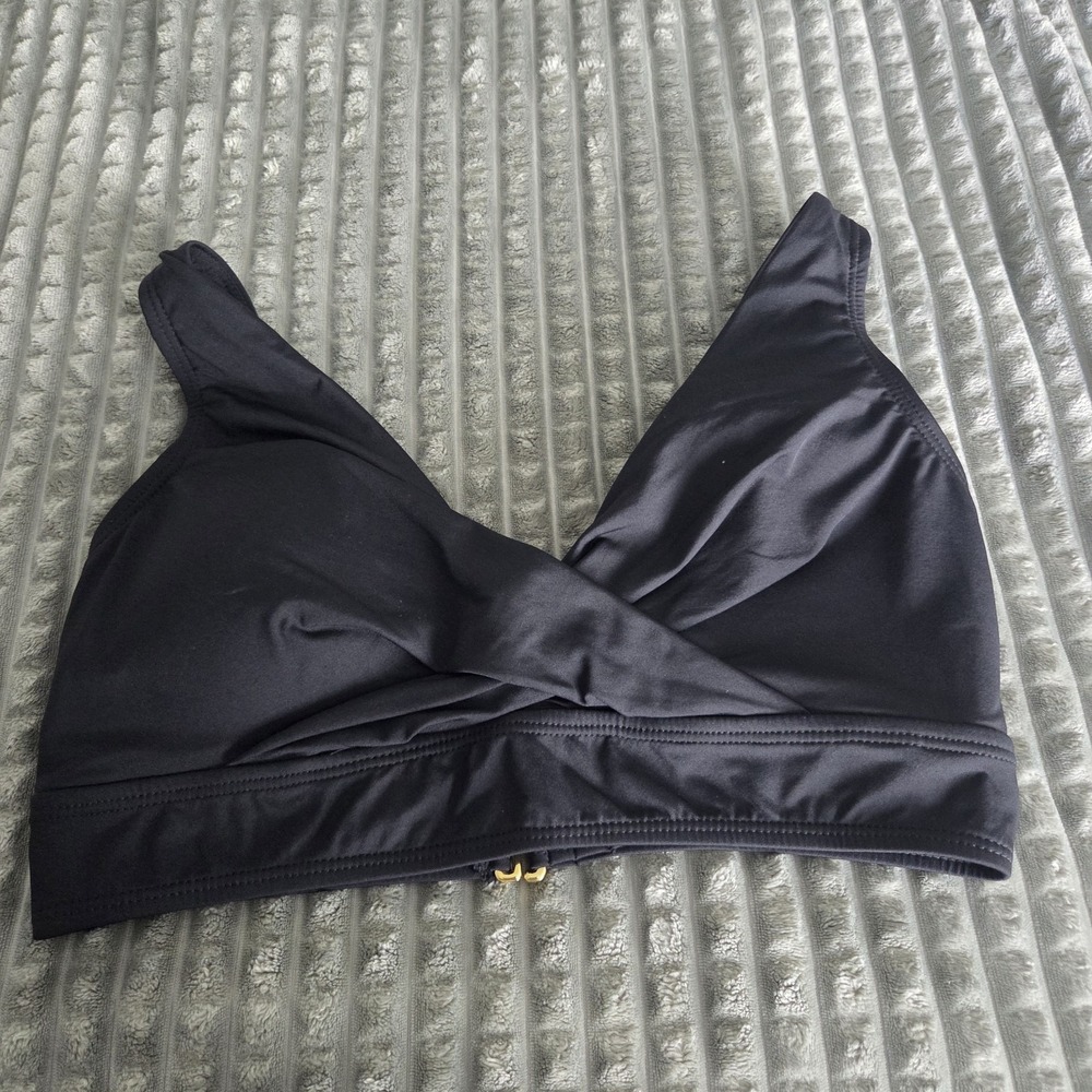 Liz Claiborne Black Bikini Swim Top Crossover Wrap Built-in Cups Size L 20LC133